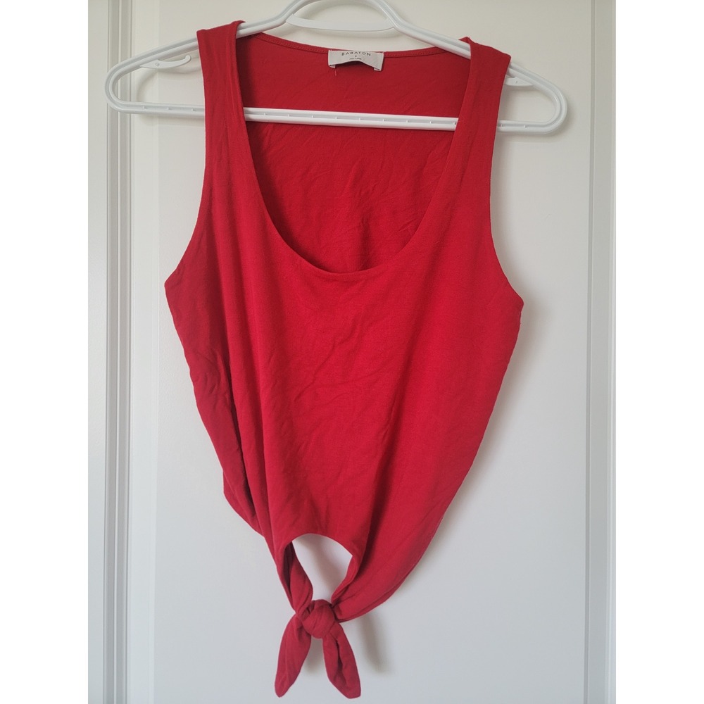 Babaton Red Scoop Neck Front Tie Knot Sleeveless Tank Top Small RKT1-1438-28